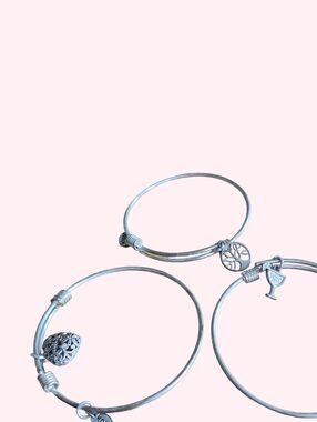 3 Kona Silvertone Bangle Bracelets